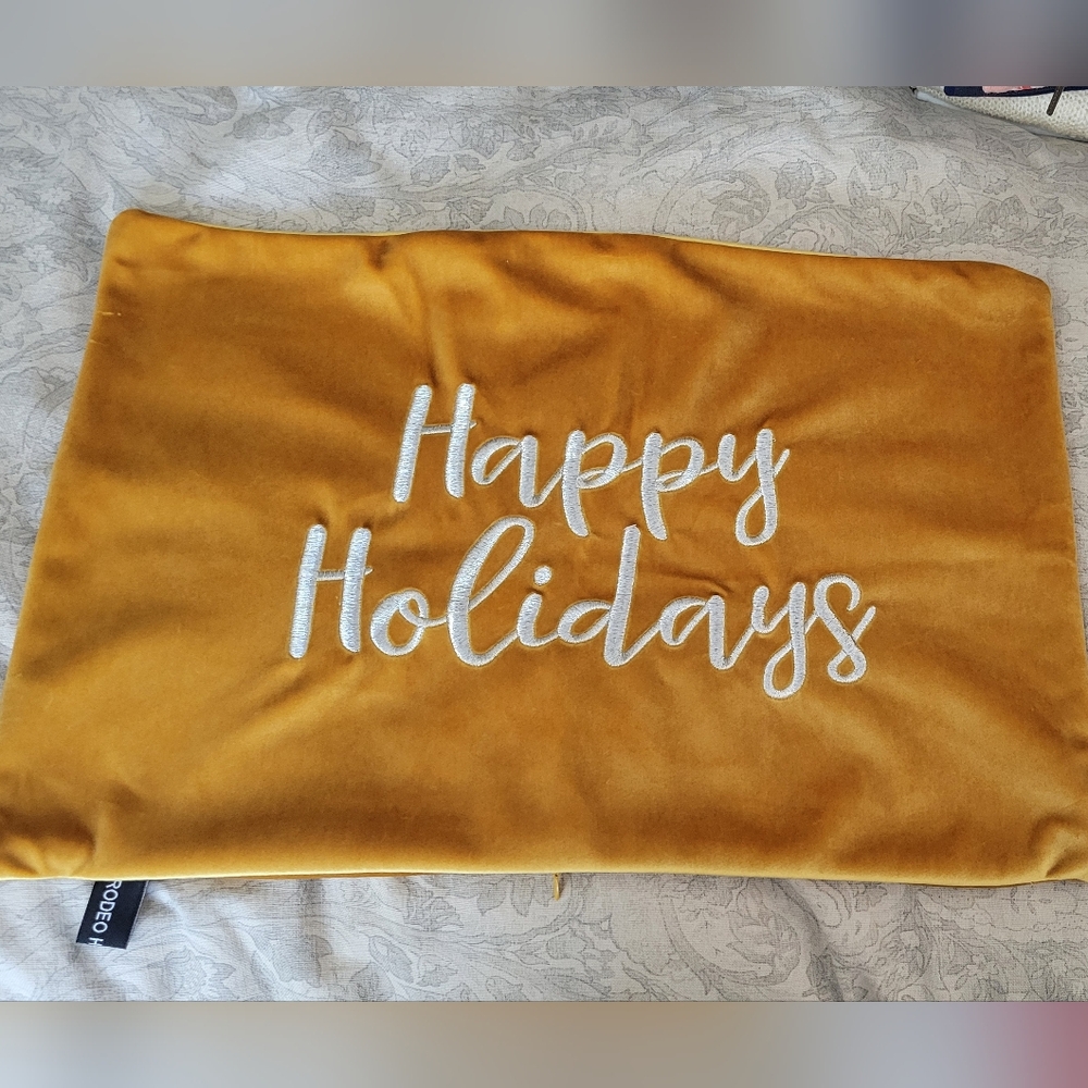 4/$15 SALE Gold Mustard Happy Holidays Pillow From Rodeo Home